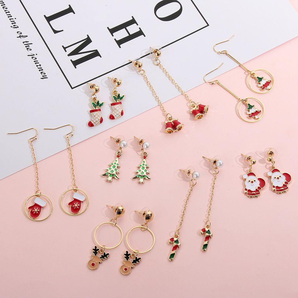 1 Đôi Khuyên Tai Móc Xỏ Lỗ Họa Tiết Giáng Sinh