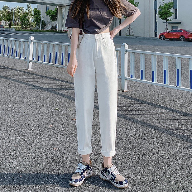 QUẦN BAGGY JEANS NỮ LƯNG CAO LAI CUỐN MÀU TRẮNG XANH NHẠT ĐEN MỀM MỊN THÂN THIỆN MÔI TRƯỜNG CỰC CAO CẤP NITIQC