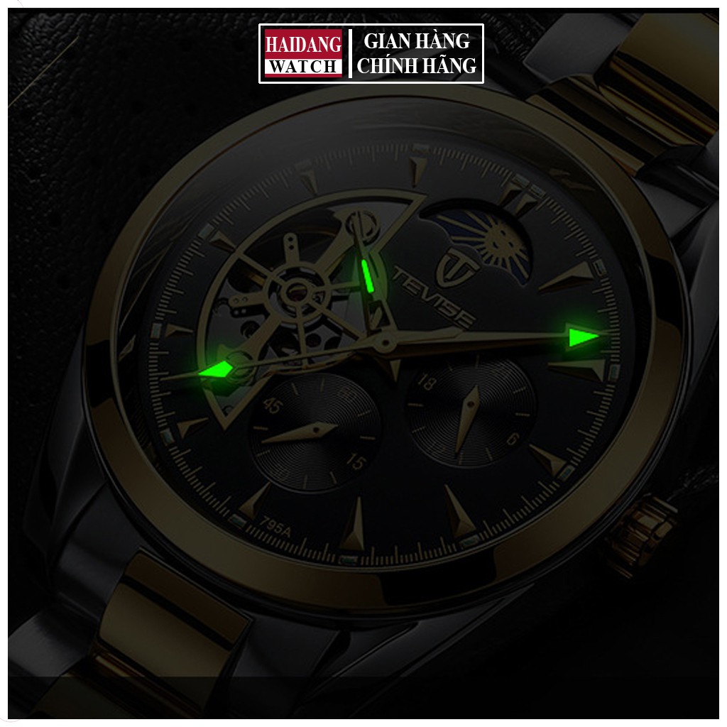 Đồng hồ Nam TEVISE T795A Máy Cơ chạy full kim - Dây Thép Đặc