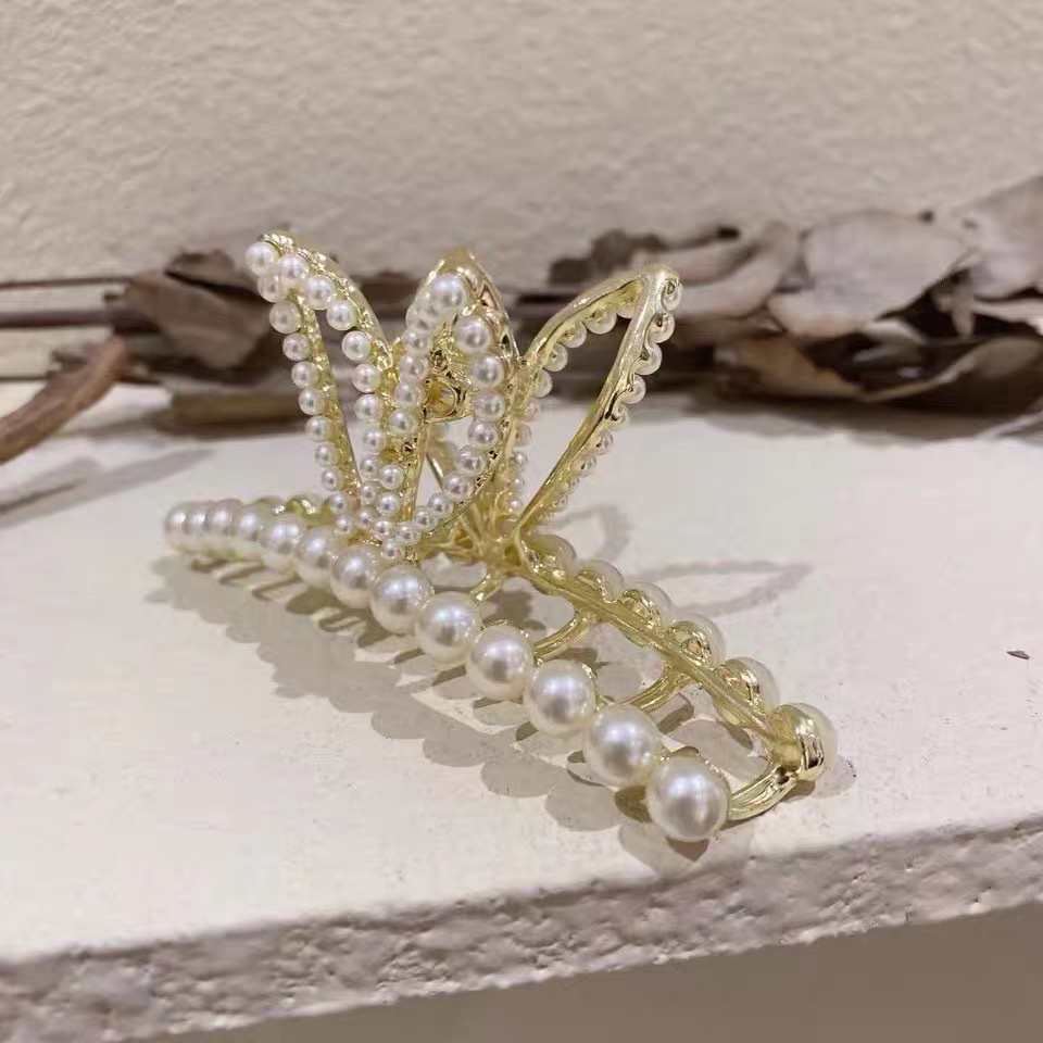 Kẹp Tóc Kim Loại Hình Tai Thỏ Đính Ngọc Trai Dễ Thương