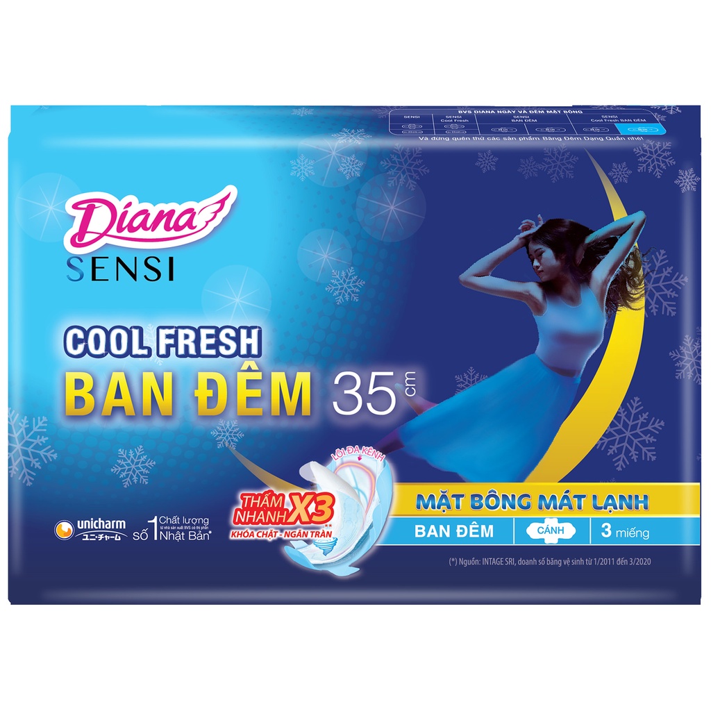Bộ 2 gói băng vệ sinh Diana Sensi Cool Fresh Night 35cm 3 miếng/gói