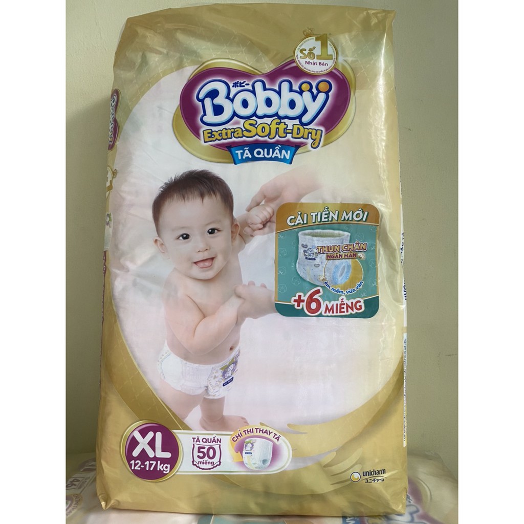 Tã quần cao cấp Bobby Extra Soft Dry Thun Chân Ngăn Hằn M64/L52/XL50