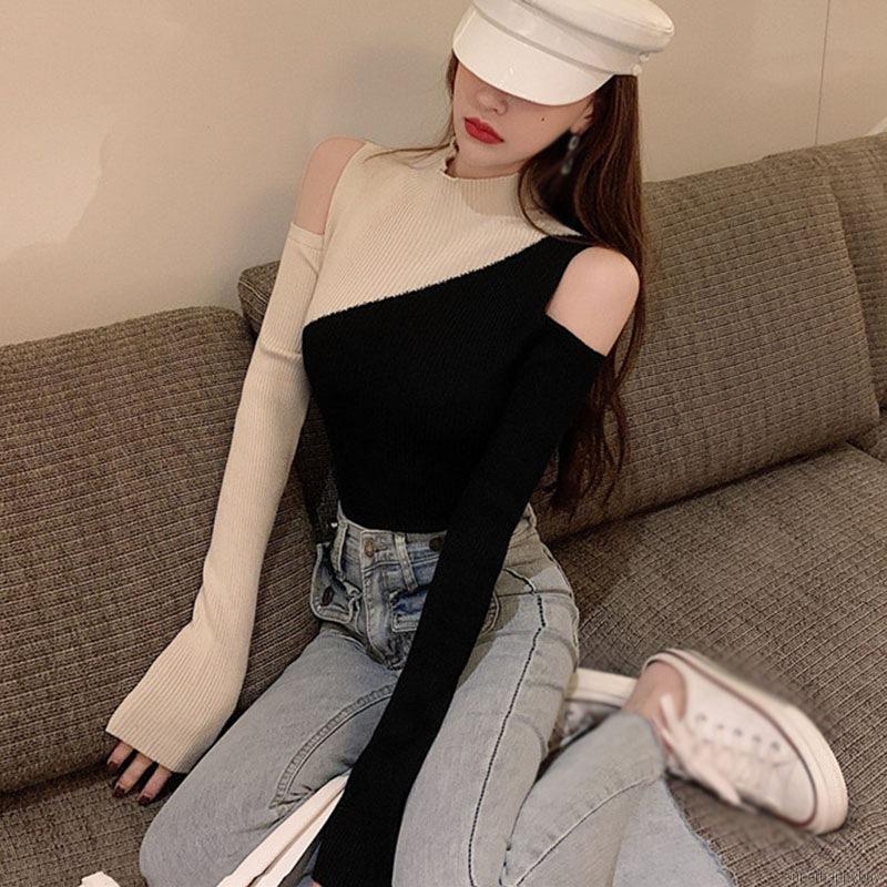 Áo Sweater Dệt Kim Tay Dài Thiết Kế Trễ Vai Quyến Rũ | BigBuy360 - bigbuy360.vn