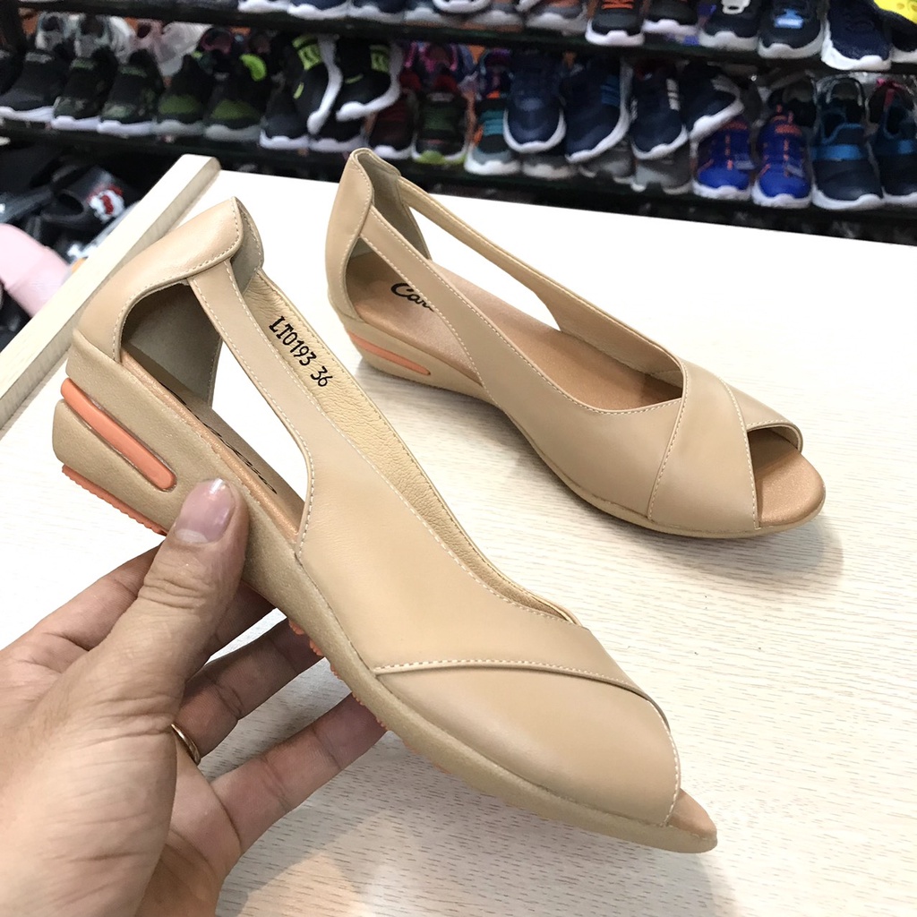 Giầy Khoét eo Hở Mũi Da Thật 3f