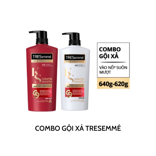 Combo Gội 640g và Xả 620g TRESemmé Keratin Smooth với Dầu Dưỡng tóc Argan & Keratin Vào Nếp