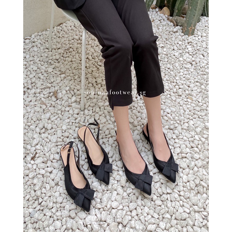 Sandal mũi búp bê lụa nơ 2P