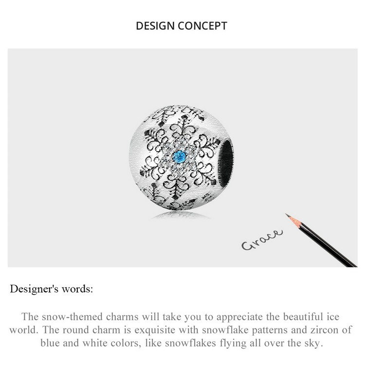 Hạt xỏ Bamoer BSC513 bằng bạc họa tiết hoa tuyết làm vòng tay thời trang DIY