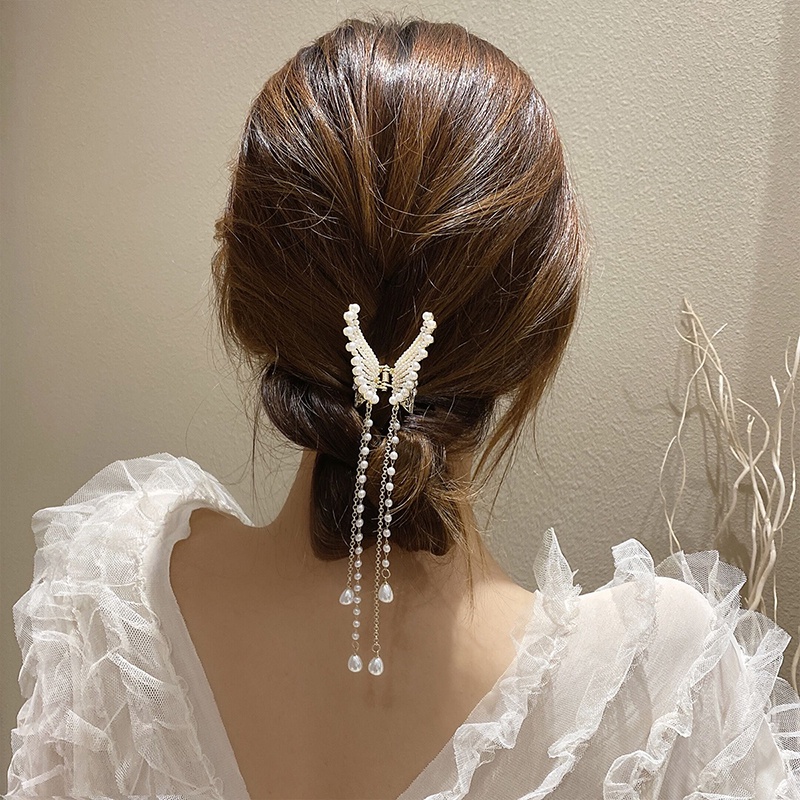 Kẹp Tóc Hình Bướm Đính Ngọc Trai Giả Phong Cách Hàn Quốc Thanh Lịch Dành Cho Nữ