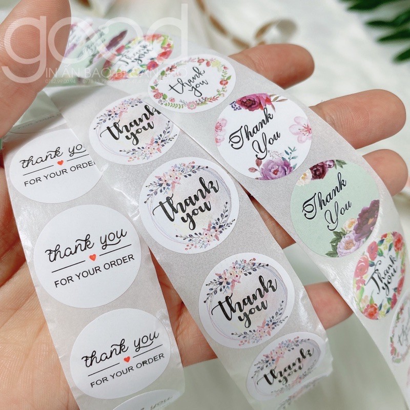 10 Tem Thank you nhỏ đường kính 2.5 cm hoạ tiết ngẫu nhiên