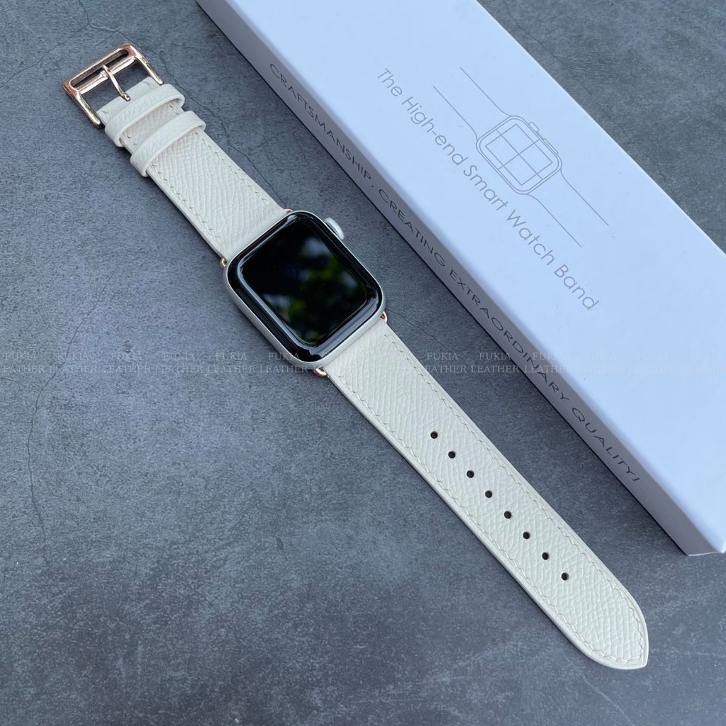 Dây da thủ công Epsom Trắng dành cho Apple Watch, đồng hồ thông minh, đồng hồ cơ