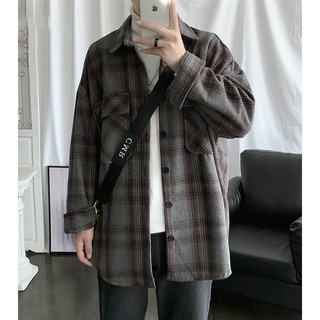 Áo Khoác Sơ Mi Nam Dạ 1 Lớp MANDO Form Rộng Dài Tay Họa Tiết Caro Phong Cách Thời Trang Hàn Quốc AKD11