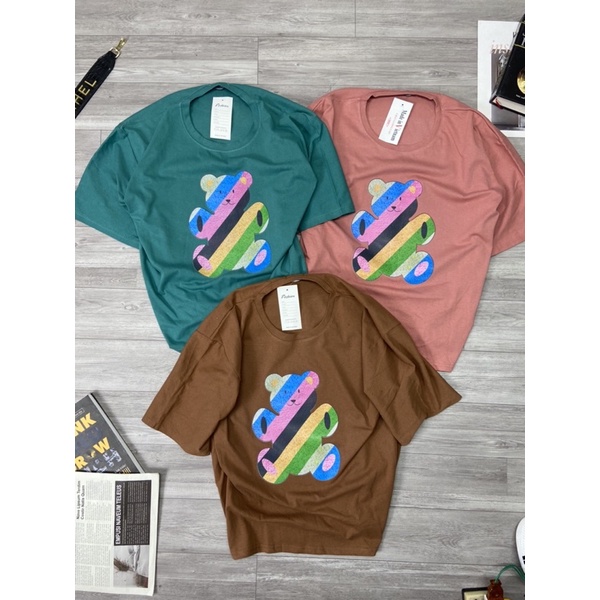 Áo phông gấu dáng thụng tay lỡ Áo thun ngắn tay form rộng cotton