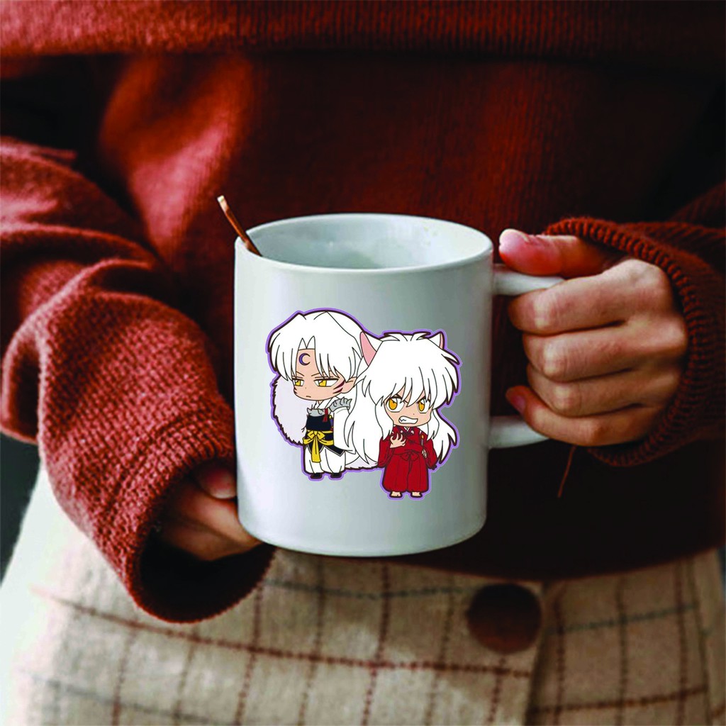Cốc sứ trắng in hình INUYASHA KHUYỂN DẠ XOA chibi anime dễ thương xinh xắn