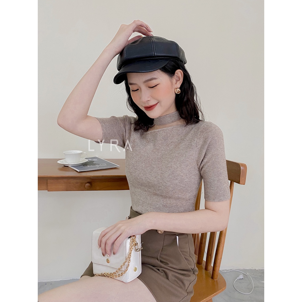 Áo len cộc tay cutout ngực  LYRA, chất len mềm mịn xinh xắn, mẫu hot 20121- VSYAL0010