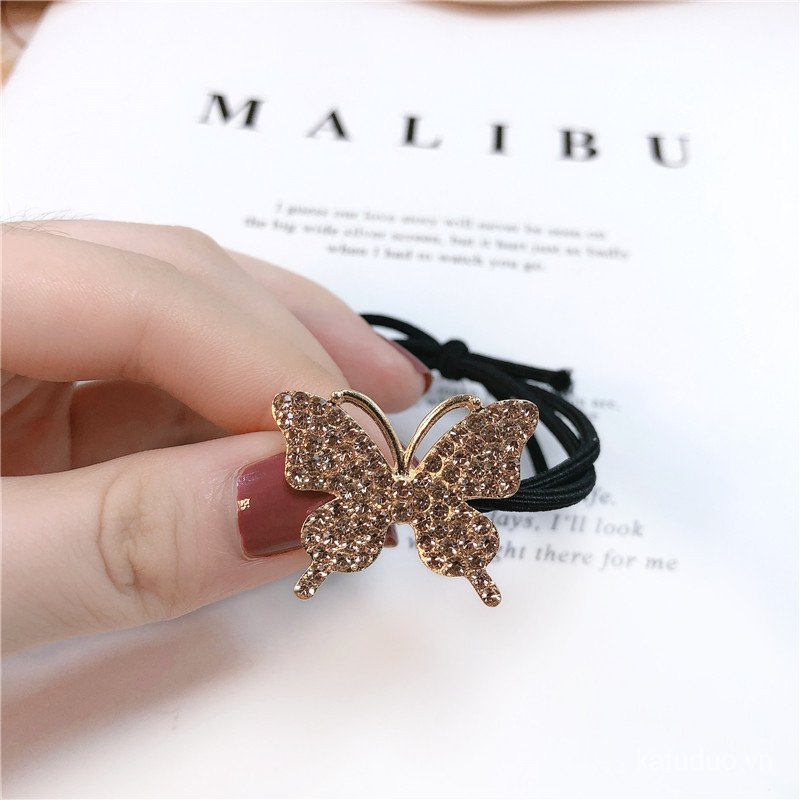 Metal Butterfly Spot Drill Rubber Band Internet Celebrity Simple Hair Ring Geometric Chanel-Style Female Hair Tie Temperament Hair Rope Hair Accessories