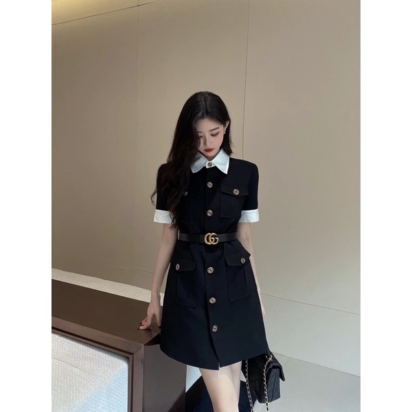 Đầm công sở dáng chữ A tay ngắn có đai thắt eo tôn dáng thương hiệu Gucci GC cao cấp
