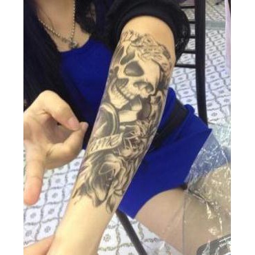 Hình xăm dán nam tatoo đầu lâu bài kích thước 15 x 21 cm