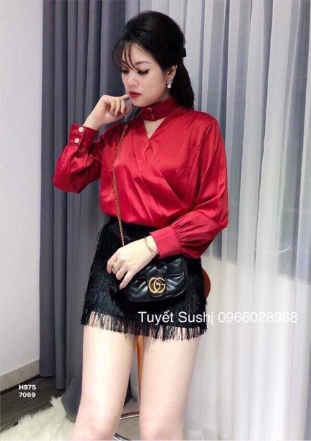 Áo sơmi choker von lụa | BigBuy360 - bigbuy360.vn