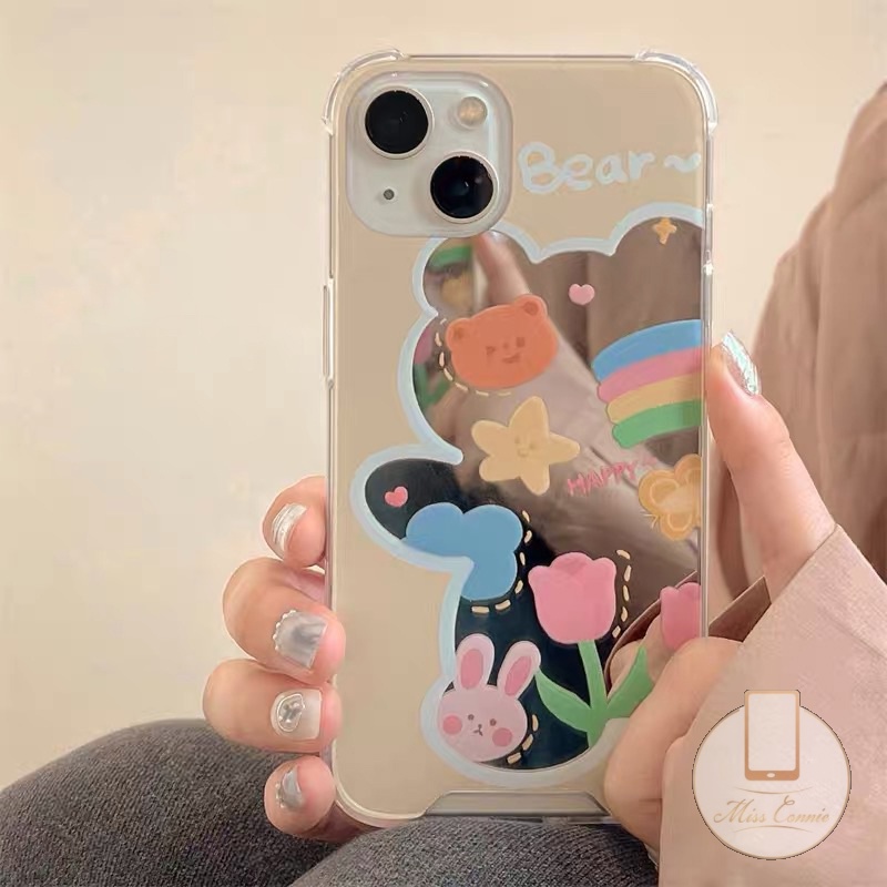 Ốp Điện Thoại Mềm Mặt Gương Có Dây Đeo Hình Gấu 3D Cho iPhone 7 8 14 Plus 11 12 13 14 Pro Max XR X XS Max