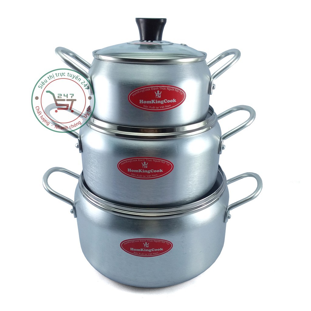 Bộ 3 Nồi Nhôm Trắng KingCook Nắp Kính cao cấp (XTT-HT06KC)