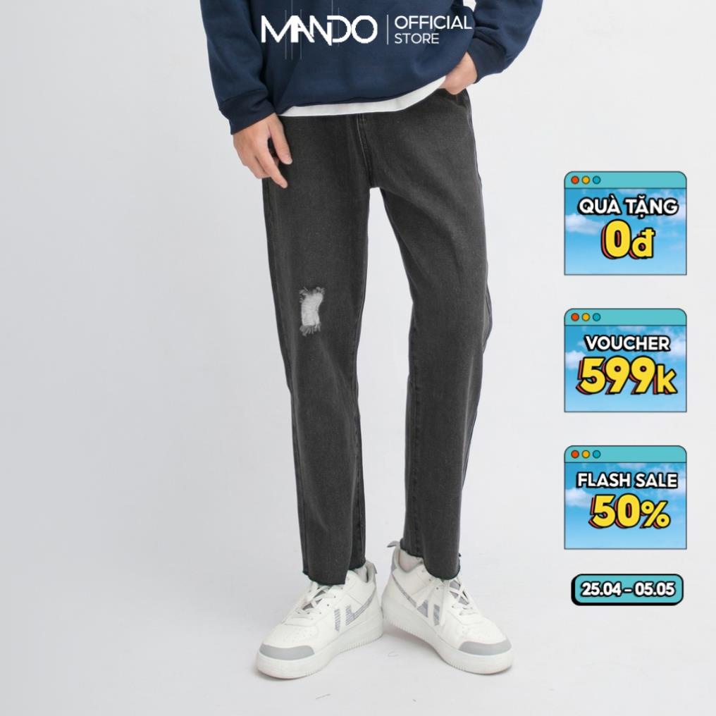 Quần Jean Nam MANDO Rách Gối Quần Bò Ống Suông Form Rộng Kiểu Dáng Basic Unisex Thời Trang Hàn Quốc QJ38 2022