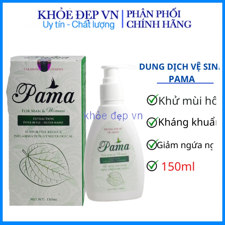 Dung dịch vệ Pama làm sạch, kháng khuẩn, ngăn mùi, hỗ trợ giảm viêm nhiễm phụ khoa – Chai 150ml