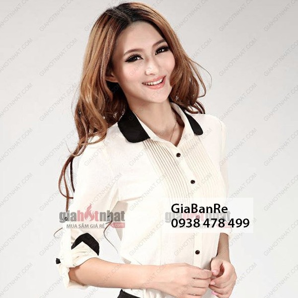 MS: 2467 - ÁO SƠ MI DẬP LY NÚT ĐEN - Thiết kế thanh lịch, dịu dàng