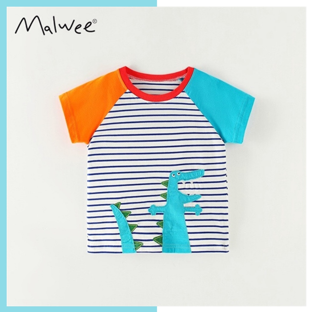 Áo thun hè cotton Malwee kẻ khủng long MW72114 cho bé trai 2-8 tuổi Mẫu mới 2022 - Little Maven Official Store