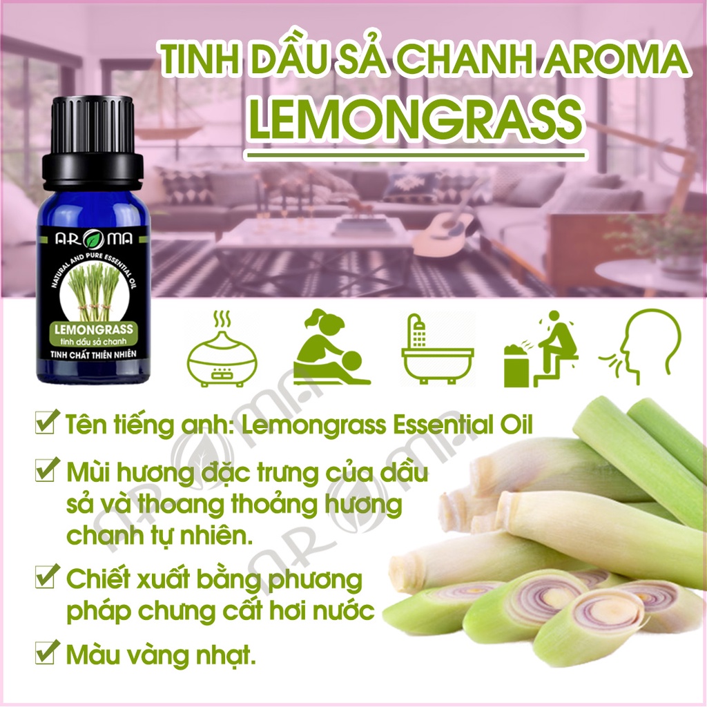 Combo 2 tinh dầu AROMA sả chanh Lemongrass và Quế Cinnamon, tinh dầu thơm phòng thư giãn