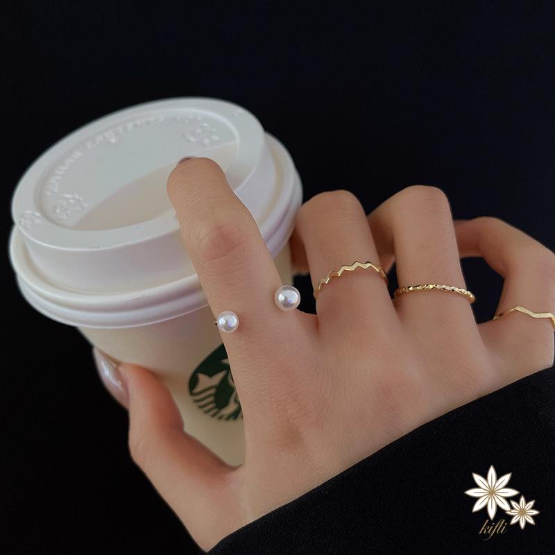 Set 4 nhẫn hở đính ngọc trai giả thời trang cho nữ
