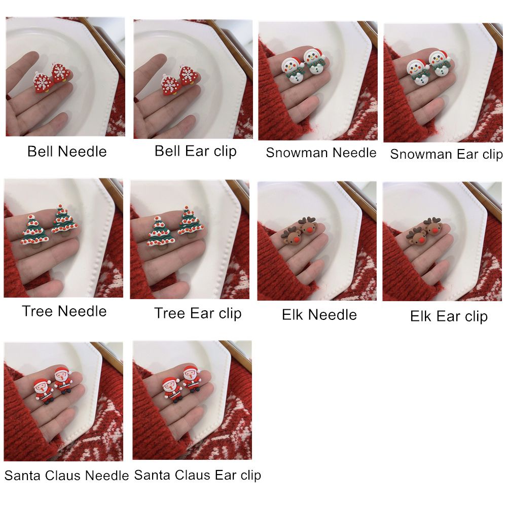 Khuyên kẹp tai bằng nhựa resin hình ông già noel/tuần lộc dễ thương dùng làm quà tặng giáng sinh cho bạn gái