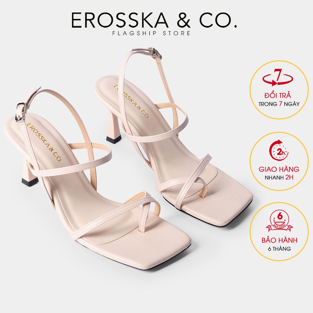 [Mã WABRTL3 -10% đơn 250K]Giày cao gót Erosska phối dây xỏ ngón cao 7cm màu nude _ BM004