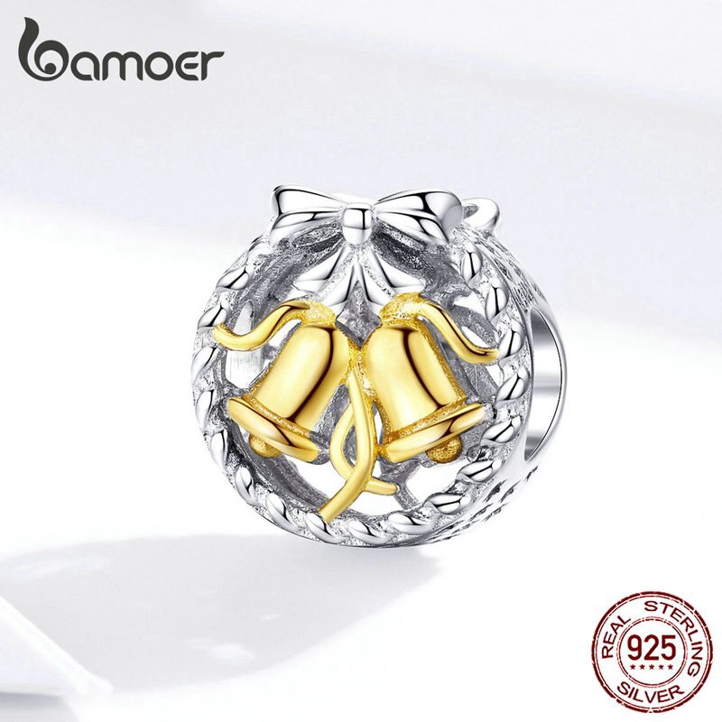 Mặt tráng sức Bamoer SCC1358 bằng bạc 925 hình chuông giáng sinh hợp thời trang DIY