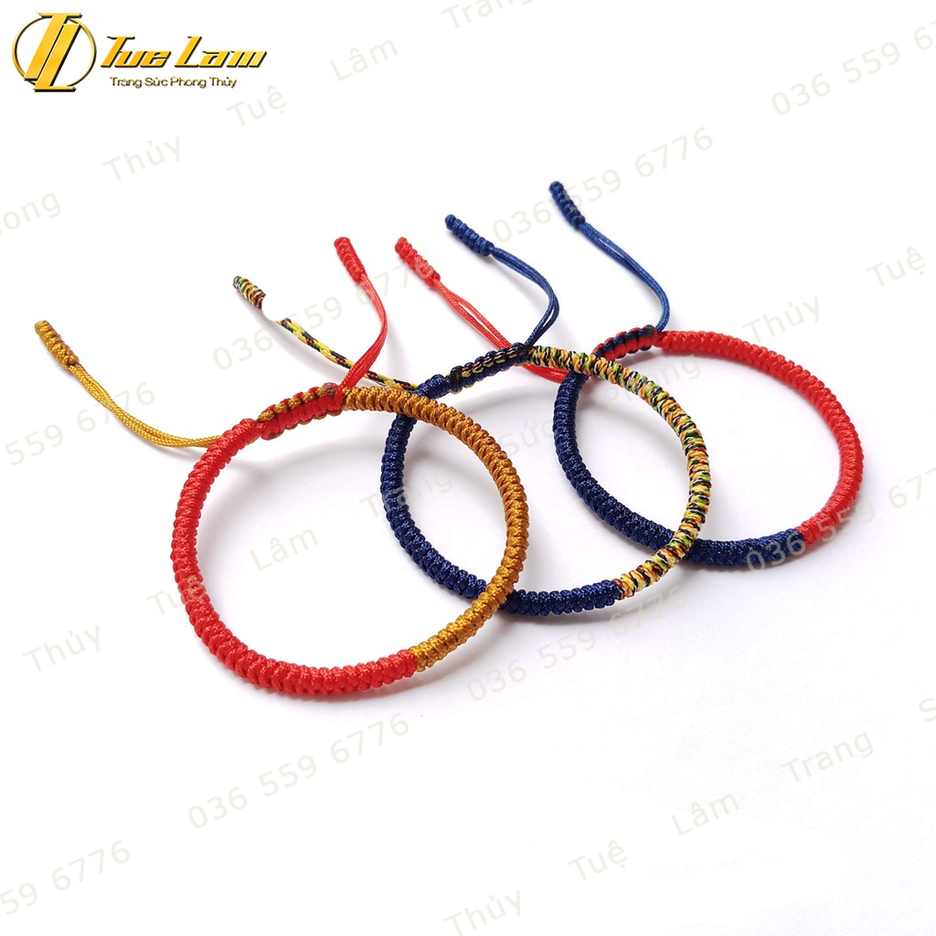 Vòng tay may mắn nữ Set 3 vòng chỉ tibets xanh đỏ vàng bện handmade hợp mệnh - Tuệ Lâm