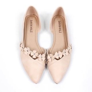 Giày bệt da lộn hồng pastel Lingshoes 3003-2