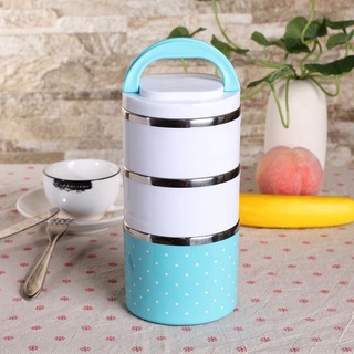 Cặp lồng cơm 3 tầng giữ nhiệt chấm bi ruột inox - Hộp cơm 3 tầng chấm bi ruột inox giữ nhiệt tốt