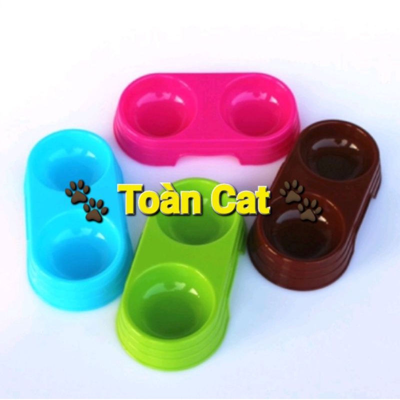 Bát đựng thức ăn, nước uống cho chó mèo( Bát ăn đôi- màu sắc giao ngẫu nhiên)