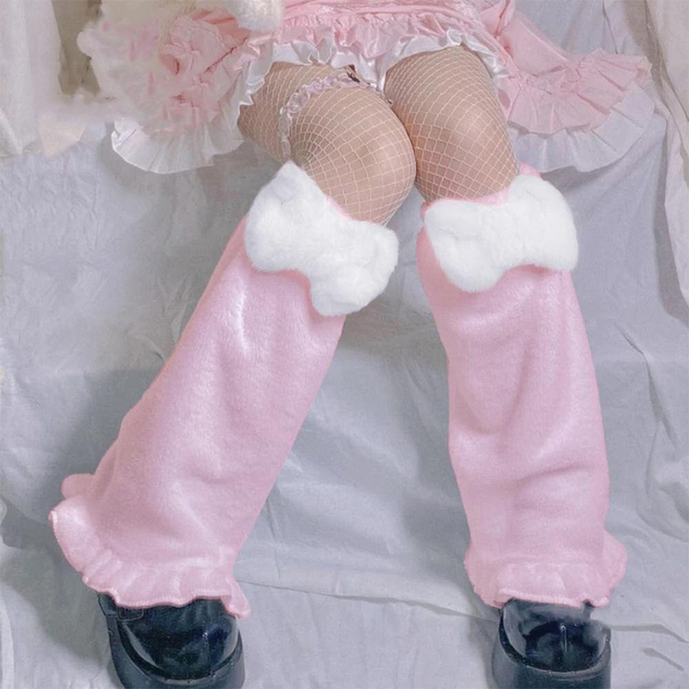 Mocho Vớ Ống Chân Vải Lông Xù Phối Bèo Nhún Giữ Ấm Mùa Đông Phong Cách Lolita Nhật Bản