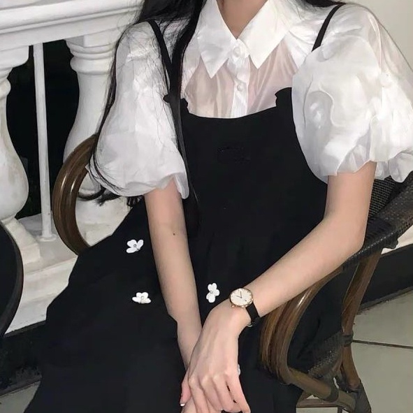 Set Áo Sơ Mi Màu Đen Và Chân Váy Thời Trang Thanh Lịch Cho Nữ