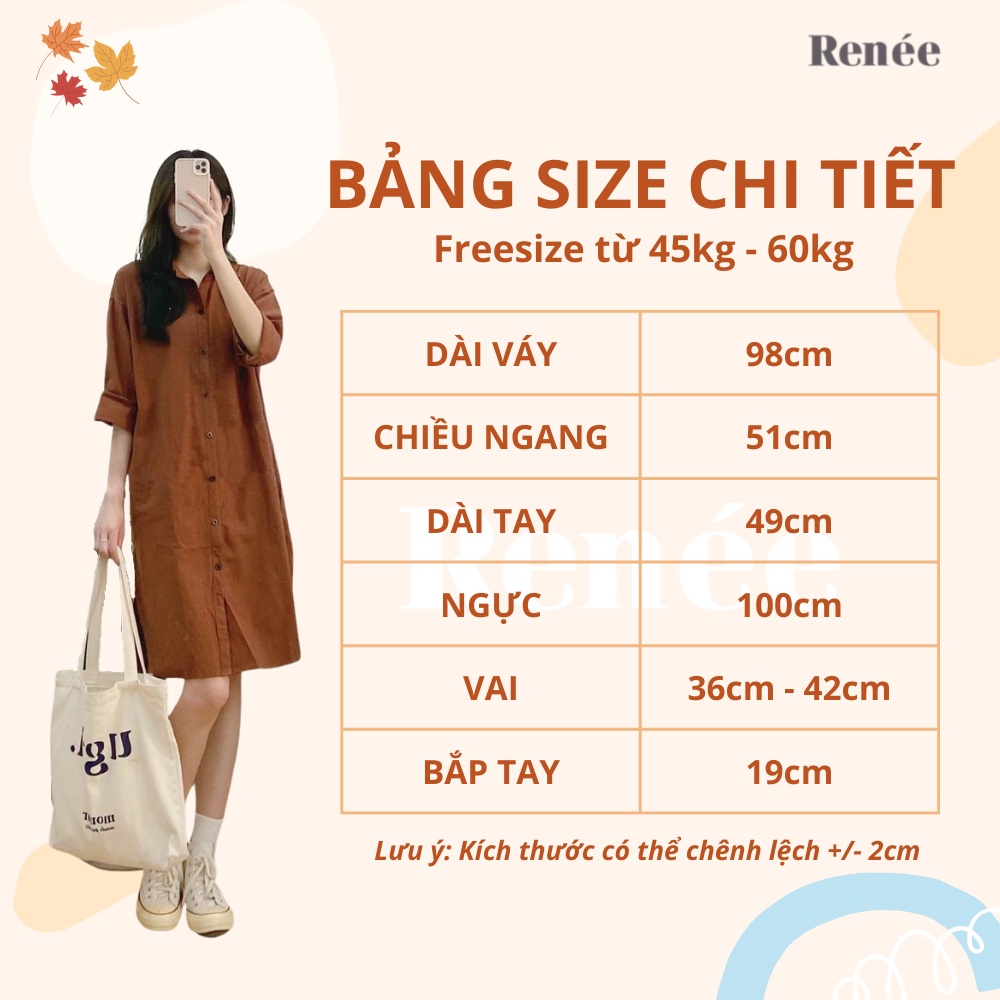 Váy sơ mi dáng dài, đầm sơ mi chất thô màu vintage Renee - V662