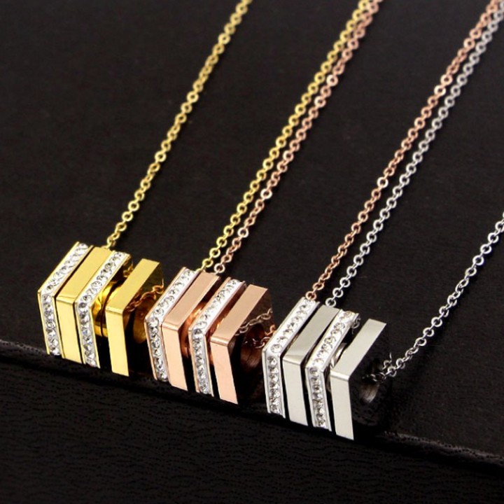 Dây chuyền nữ titan mặt vuông đính đá siêu đẹp, bền màu, chuẩn thời trang