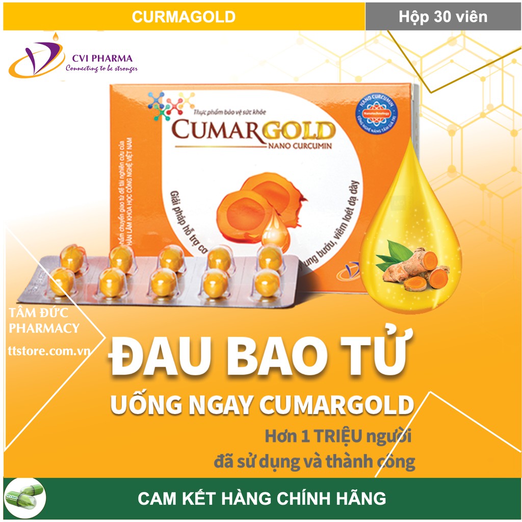 CUMARGOLD [Hộp 30 viên] - Viên uống nano curcumin giảm đau dạ dày, chống oxy hoá [Cumagold, curmagold]