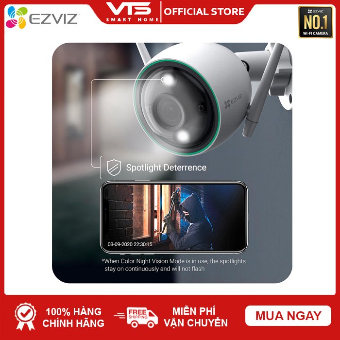Camera WIFI EZVIZ CS-C3N 2.0MP, CS-C3N-A0-3H2WFRL 1080P ngoài trời - Tích hợp Micro Thu Âm -  Full color
