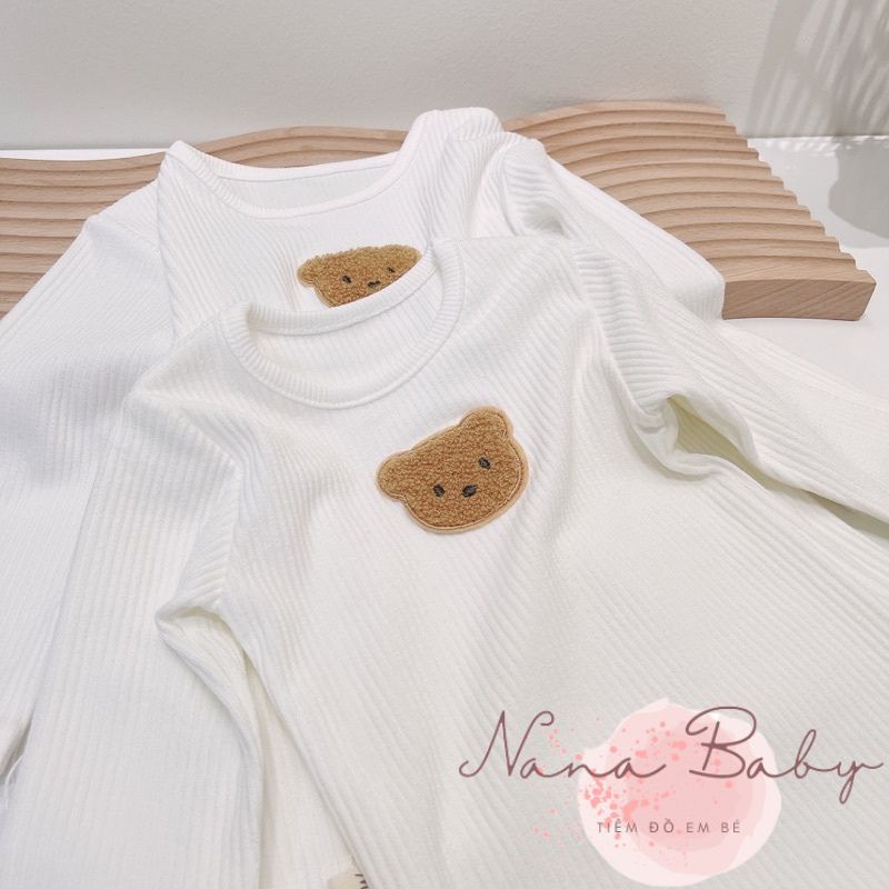 Áo thun dài tay cho bé trai và bé gái từ 4kg đến 12kg đính hình gấu đáng yêu QA32 Nanababy98