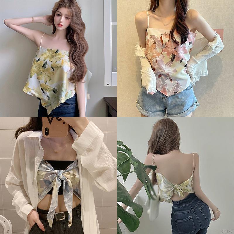 Áo Lửng Hai Dây In Họa Tiết Phong Cách Hàn Quốc Dành Cho Nữ