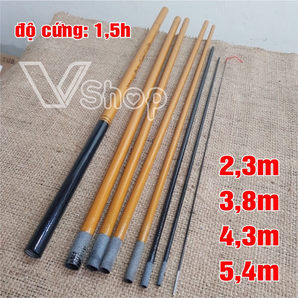 Cần câu tay carbon, câu đơn, kèm cước, lưỡi, phao, dây neo cần, pát quấn cước.