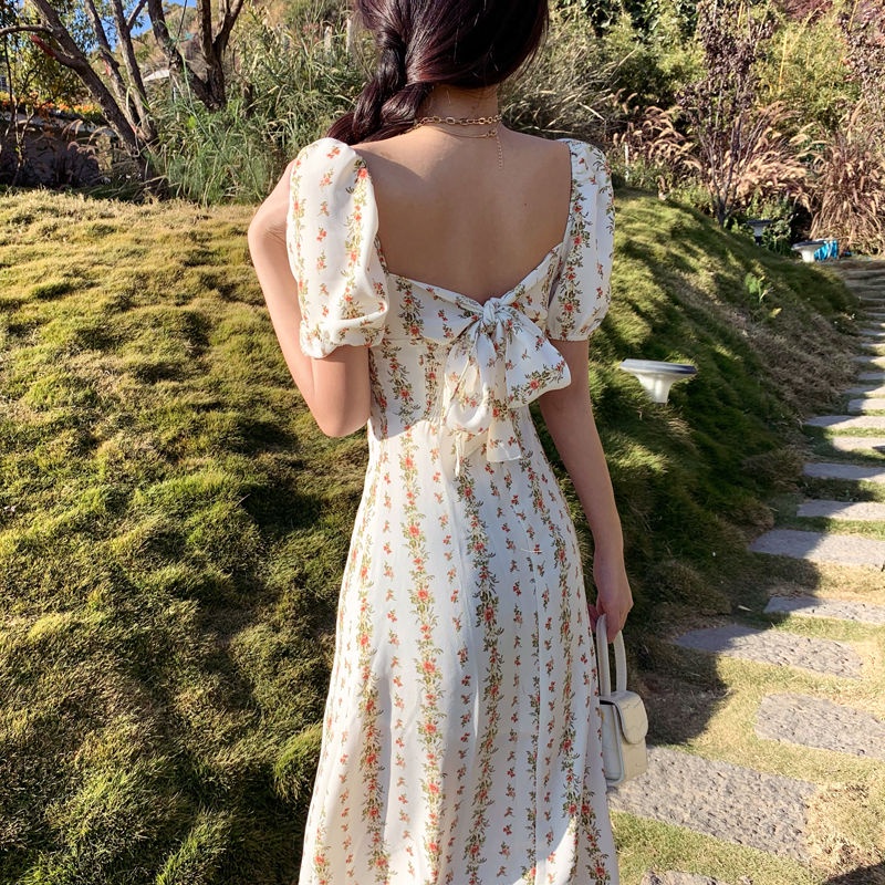 Đầm Hoa Phối Nơ Phong Cách Vintage Thời Trang Mùa Hè