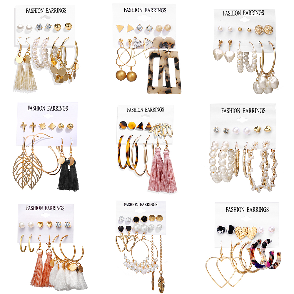 Bộ Khuyên Tai Hishop Thiết Kế Hình Học Phối Ngọc Trai Nhiều Kiểu Dáng Cổ Điển Cho Nữ