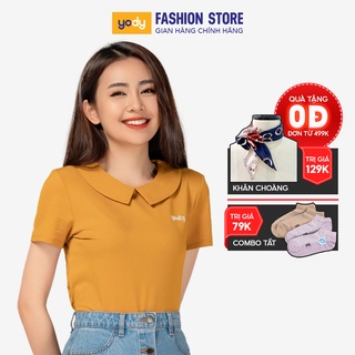 Áo kiểu cổ sen nữ YODY thun thêu chữ mềm mịn thoáng mát thấm hút tốt APN3732