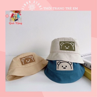Mũ thời trang cho bé, mũ bucket thêu gấu unisex kiểu hàn quốc cho trẻ em